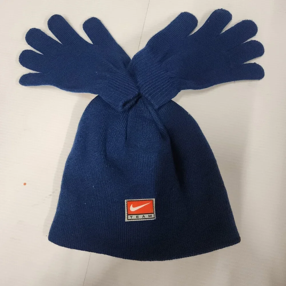 Nike Connecticut Team 2pc Beanie and Gloves Set Blue Acrylic Kids Size 8-20